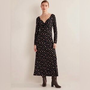 Boden sweetheart jersey midi dress black rose pop size 14R D0453 BLA NWT